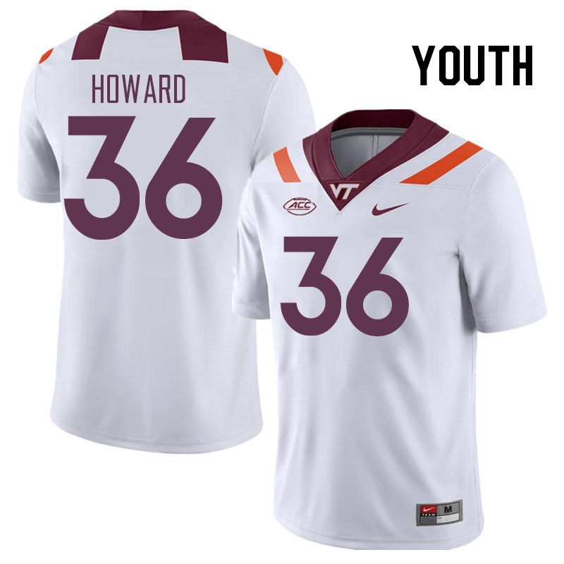 Youth #36 Elijah Howard Virginia Tech Hokies College Football Jerseys Stitched Sale-White - Click Image to Close